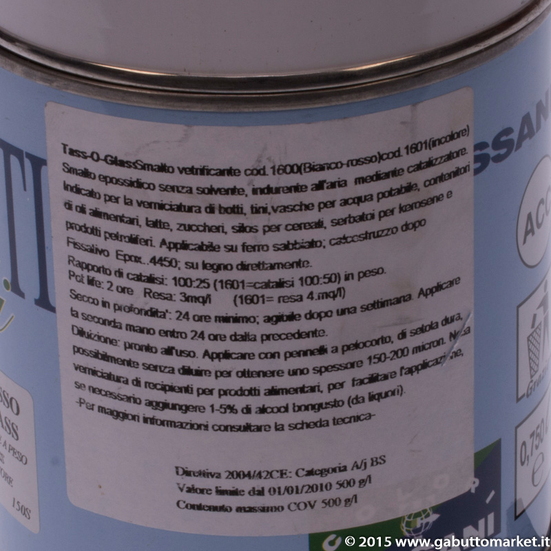 SMALTO BICOMPONENTE EPOSSIDICO VETRIFICANTE TASSANI TASSO-GLASS CERTIFICATO PER  ALIMENTI ROSSO LT. 1